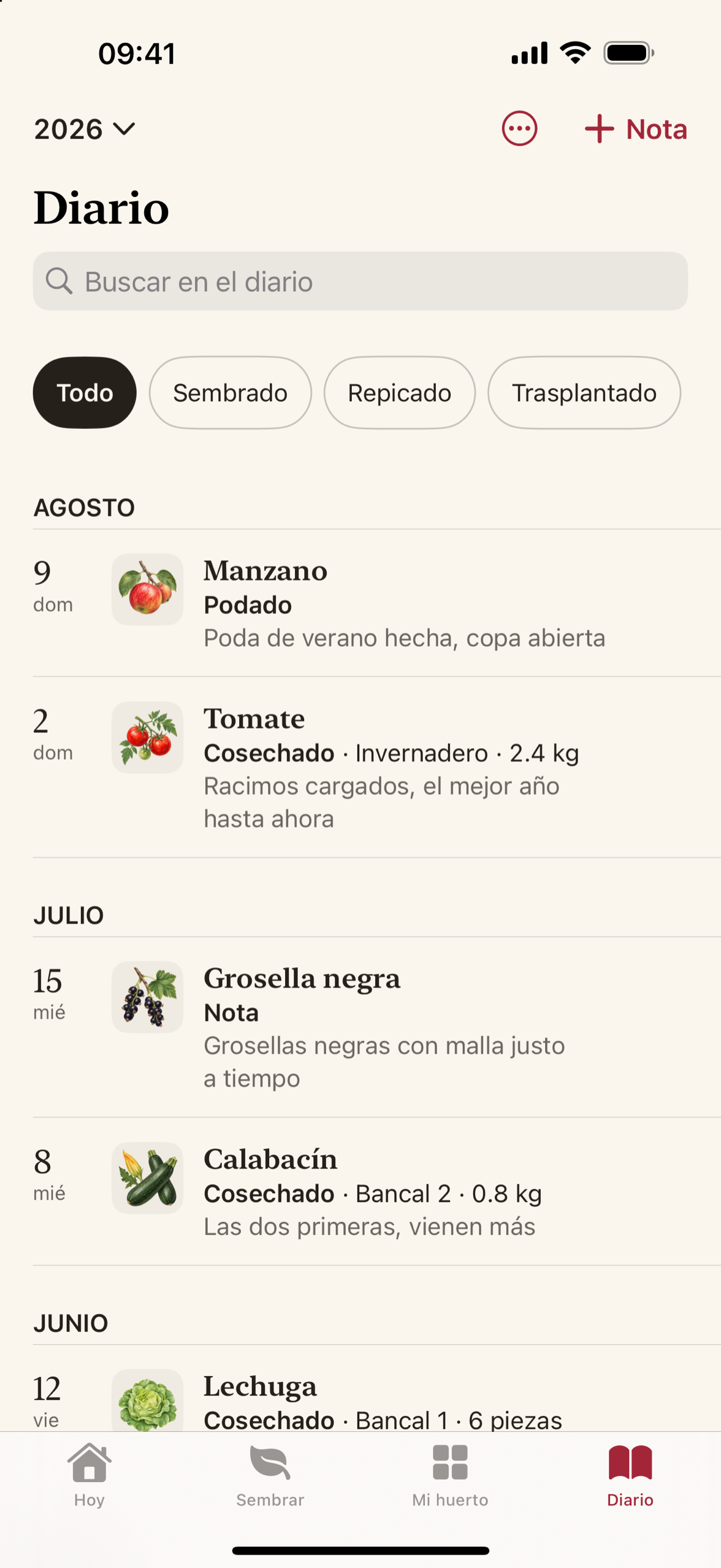 El diario de la temporada con entradas correspondientes a dos temporadas