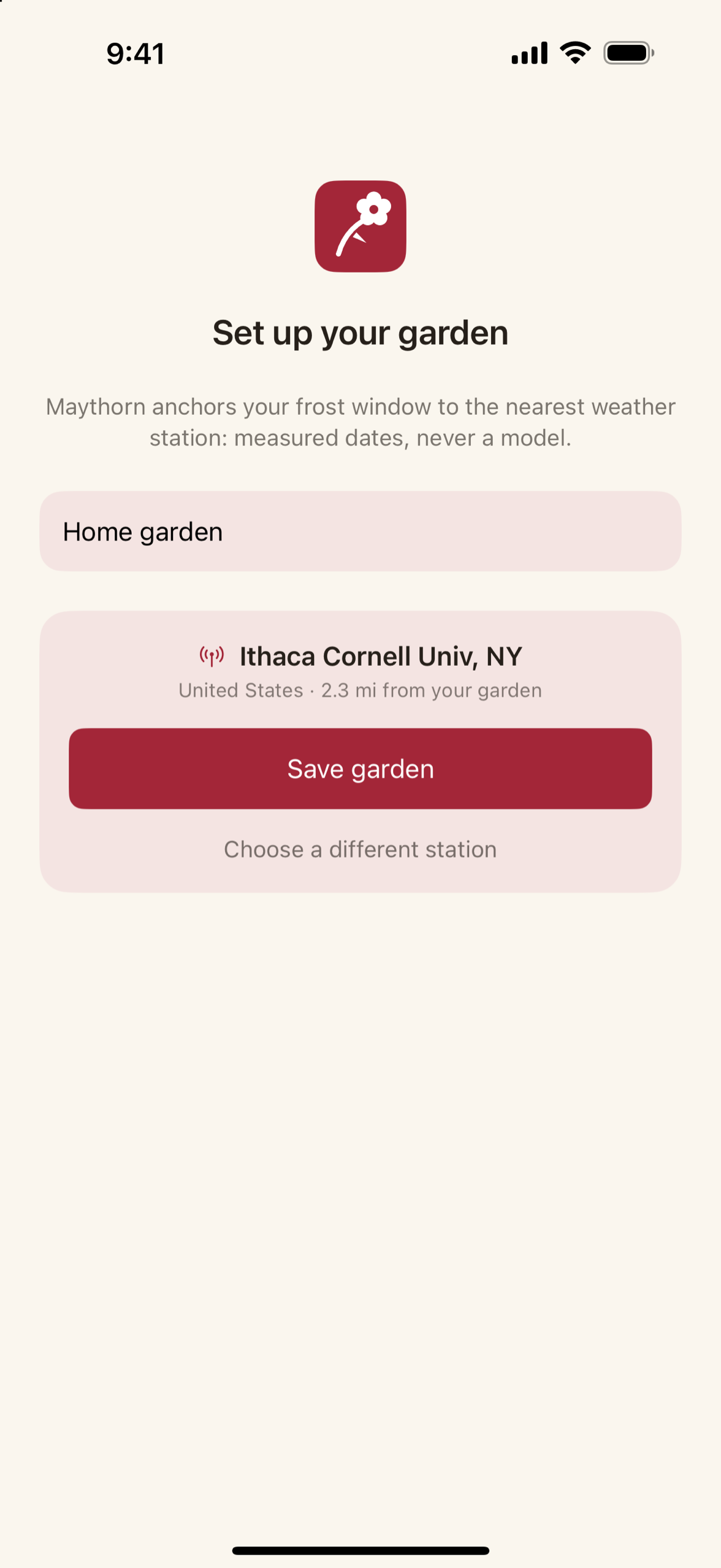 Choosing a weather station: the country list with each station's distance